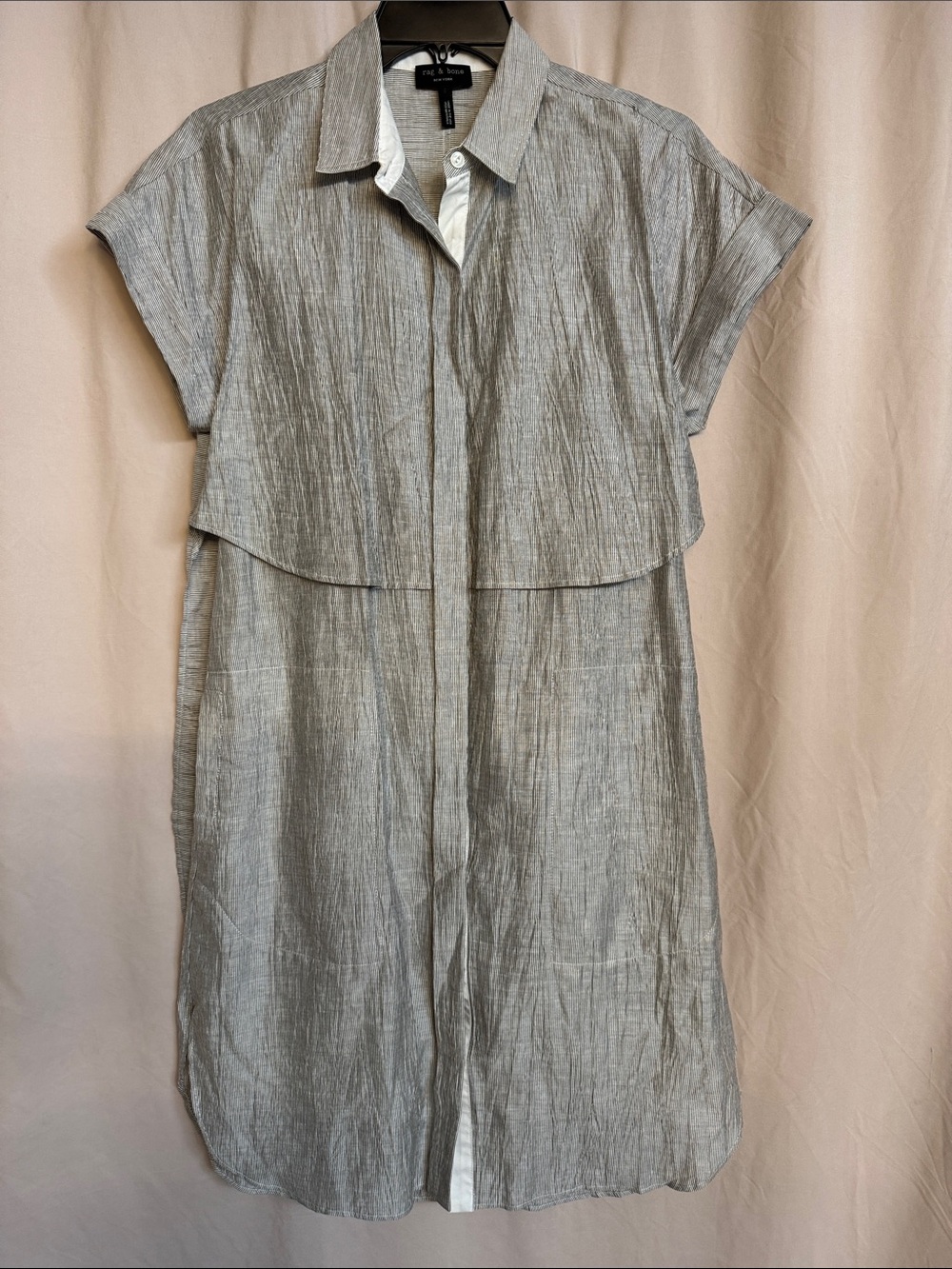 rag & bone Textured Linen Blend Midi Shirt Dress, Size S, Color Gray/White